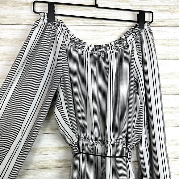 Urban Outfitters Ecote Striped Off Shoulder Tie Waist Romper - Picture 3 of 8